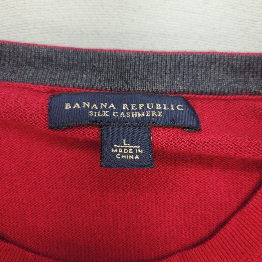 Banana Republic Sweater Womens Large Red Cashmere Silk Crewneck Preppy Holiday - Picture 4 of 11